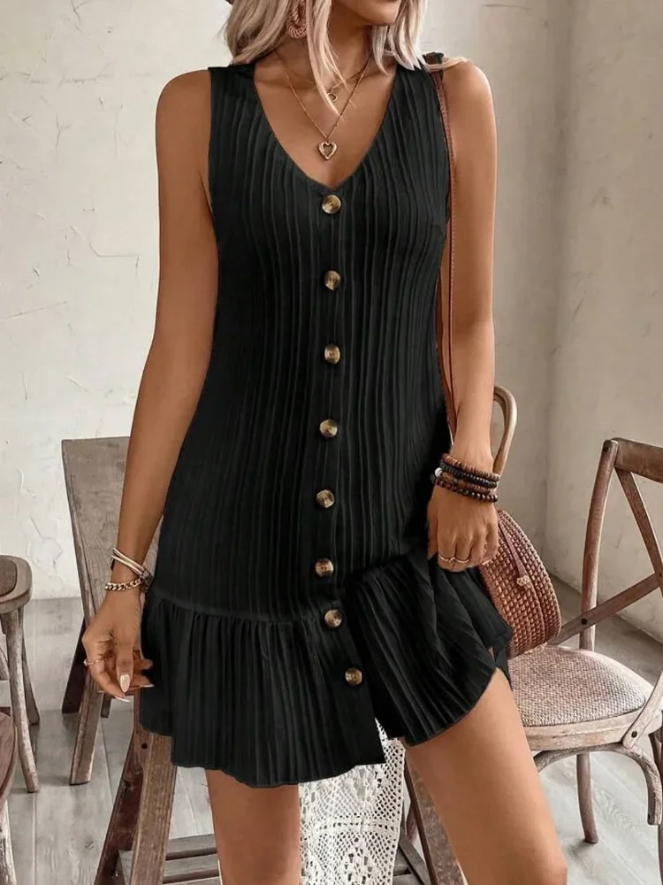 

Elegant V-Neck Off-Shoulder Dress for Women, Sleeveless Pleated Party Gown for Evening