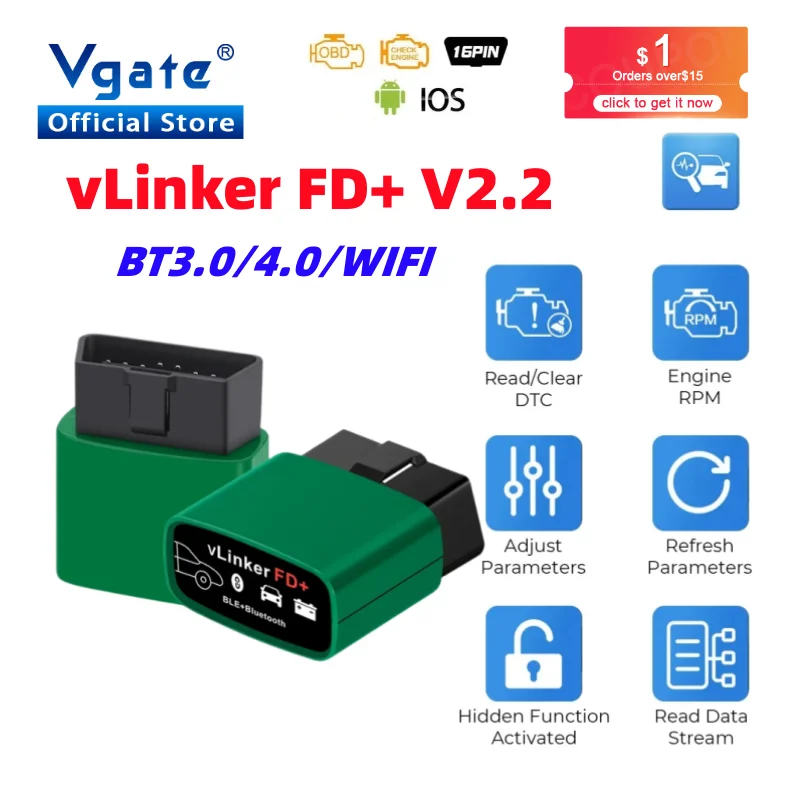 Vgate vLinker FD ELM327 FORScan For Ford Wifi Bluetooth 4.0 OBD2 Car Diagnostic Auto Tool OBD 2 Scanner J2534 PK ELM 327  V 1 5