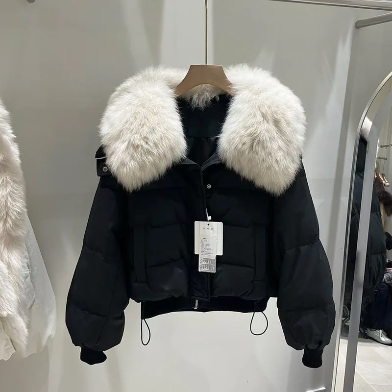 Women's Short Down Jacket with Natural Fox Fur Collar, Casual, Loose-Fitting, Warm Jacket, High-Quality Top, 2026, New Style,