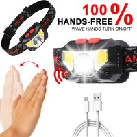 8 Modes Handfress Motion Sensor Powerful LED Headlight headlamp Head Lamp COB Flashlight Torch head light For Camping, fishing