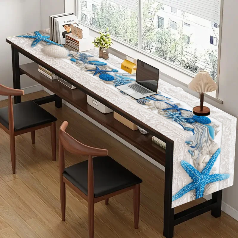 قطعة واحدة من مفرش طاولة على شكل صدفة ستيريو للمحيط، تظليل من الدانتيل مع أصداف مقلدة وديكور نجم البحر، مناسبة لحفلات الزفاف على الشاطئ، والمطاعم ذات طابع المحيط، وحفلات الشاطئ، والديكورات المصنوعة يدويًا، والحفلات الصيفية، والاستوديوهات الفنية