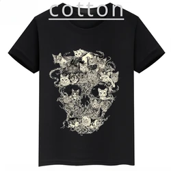 Cat Skull Printed Children's Clothing Summer Boys and Girls Cotton T-shirt Black Short-sleeved Personalized Kid's Clothing