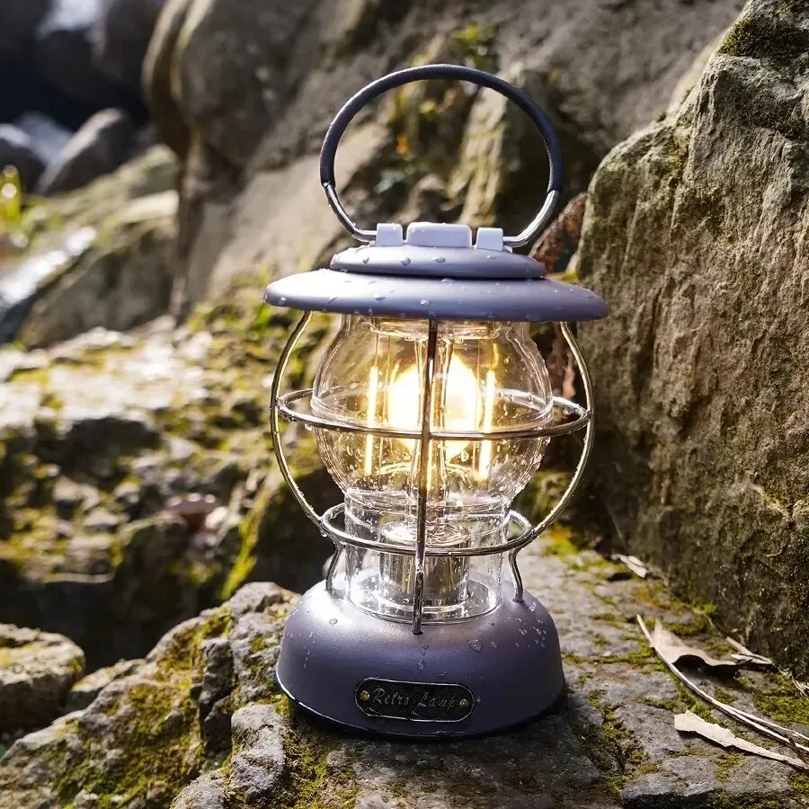 Retro Portable Camping Lantern 4000mAh USB Rechargeable Tent Lamp 3 Adjustable Modes Hiking Fishing Emergency Lighting Power Ban