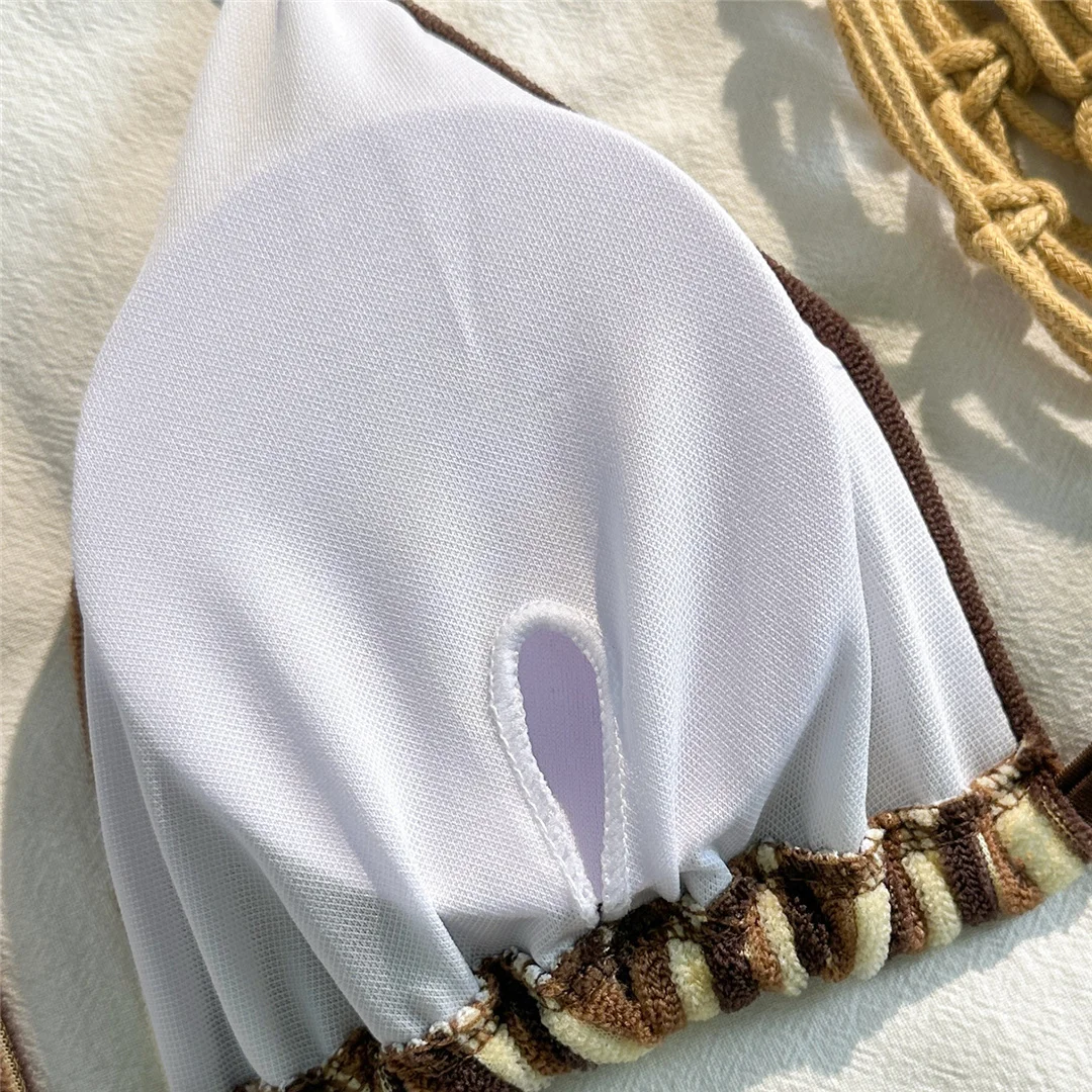 Neuer gestreifter Neckholder-Bikini mit hoher Taille, Damen-Badeanzug, zweiteiliges Bikini-Set mit Shorts, Badebekleidung, Badeanzug, Schwimmanzug V7825 – Detail 13