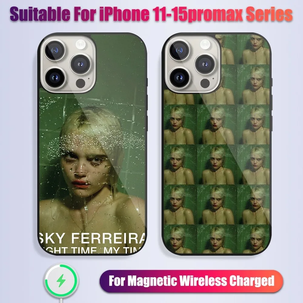 

Singer Sky Ferreira Night My Time Phone Case For iPhone 13 14 15 11 12 Pro Max Plus Glass Charging Magsafe Magnetic Cover