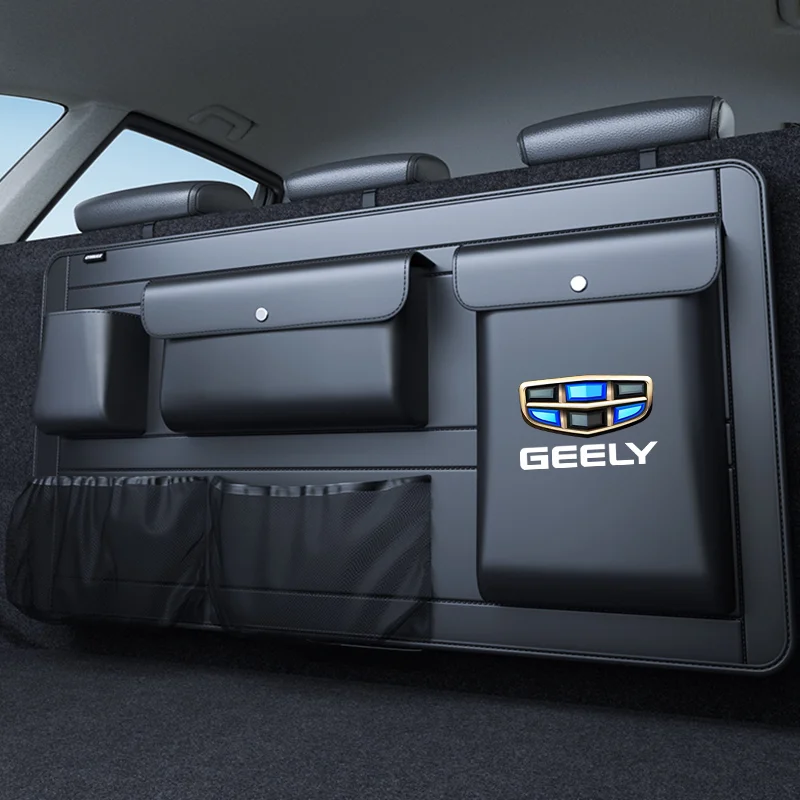 Car Trunk Leather Storage Bag For SUV Geely Coolray Atlas Emgrand S GS GX7 SX7 Auto Accessory Seat Back Tool Hang Organizer Box