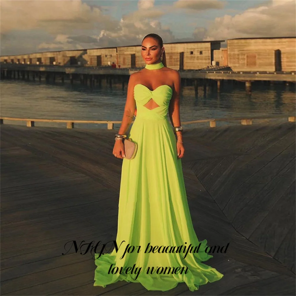 NFYN Simple Chiffon Mint Green Evening Dresses With Scalf Sweetheart Prom Gowns Formal Party Dress Hollow Party Gown Customized