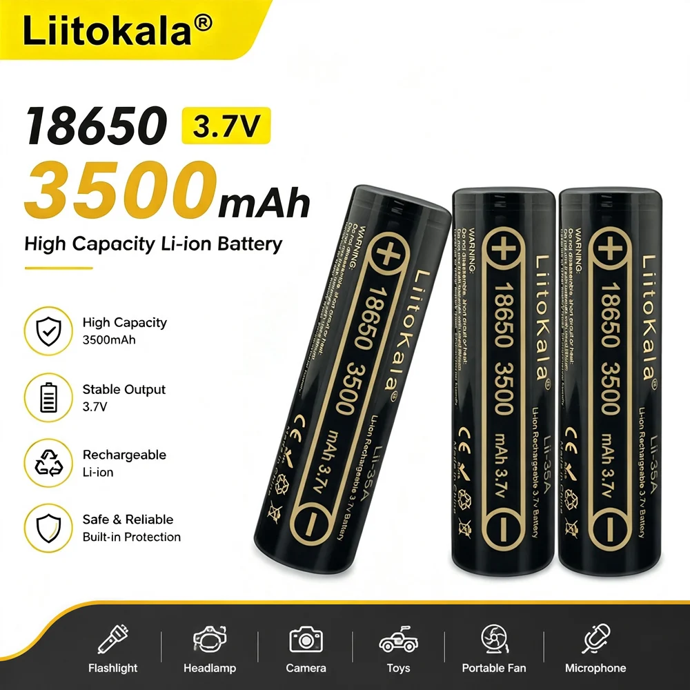 Batería Liitokala 18650 100% Original de Alta Calidad, 3.7V 3500mAh, Baterías Recargables 18650 para Linterna, Intercomunicador, Juguetes
