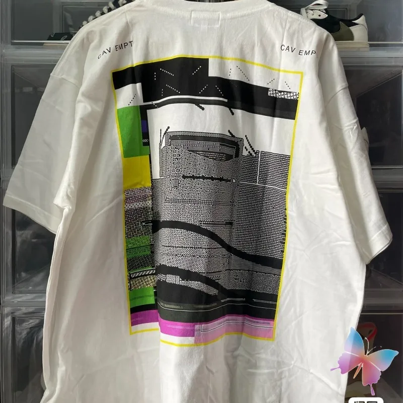 24ss White Summer Abstract Graffiti CAVEMPT Short Sleeves High Quality Cotton Loose Fitting  Breathable Men Women CE Tshirts