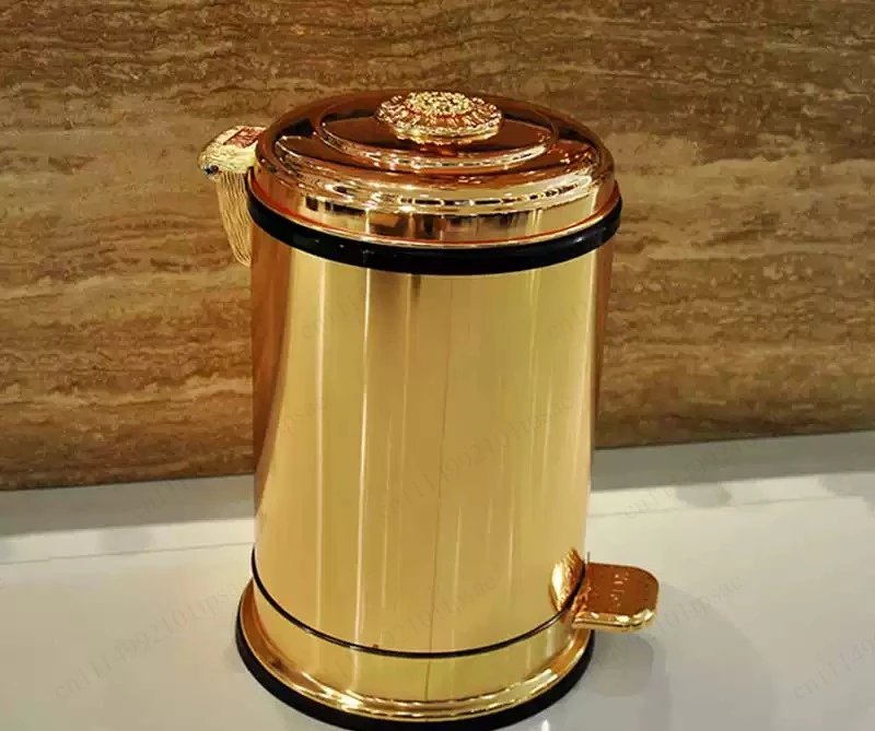 Garbage bin, living room, luxurious golden bathroom, kitchen, large capacity