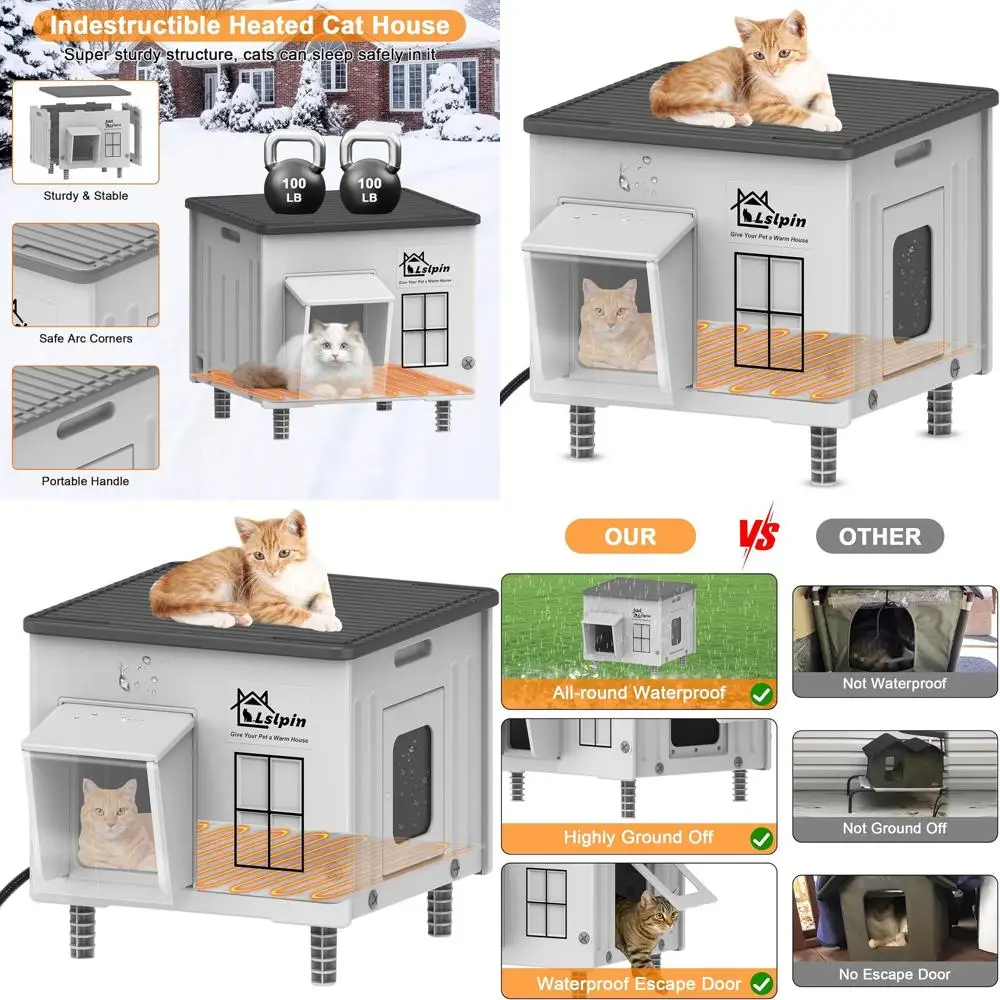 

Weatherproof Insulated Elevated Outdoor Cat Shelter for Feral and Stray Cats, 17.7x14.9x17.5