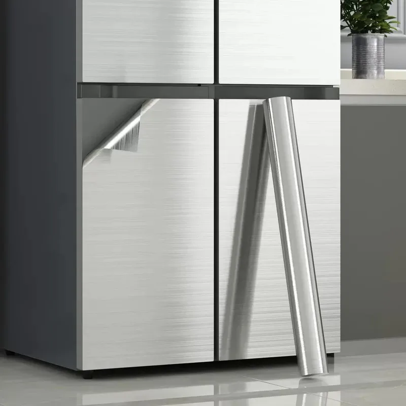 PVC Stainless Brushed Silver Removable Wallpaper Decor Film Vinyl Waterproof Oil-proof House Appliance Kitchen Elevator Sticker view 2