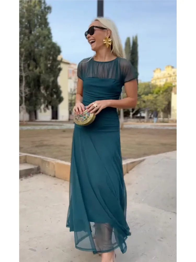 Style étranger Streetwear pour femme été Streetwea col rond mode manches courtes robes trapèze dames solide grand ourlet robes