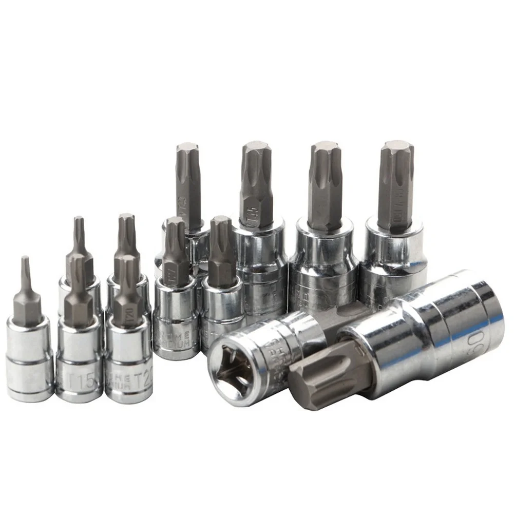 13 Piece Torx Screwdriver Bit Set T8-T60 High Carbon Steel 1/4 3/8 1/2 Inch Hex Socket Driver Kit For Motorcycle Car Repair Tool