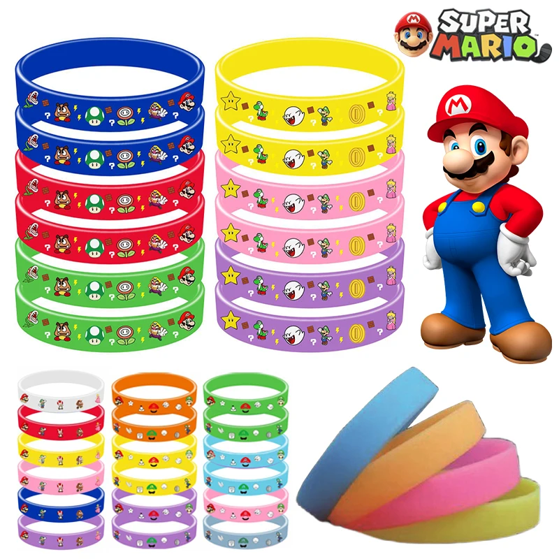 12Pcs Super Mario Bros Silicone Bracelet Party Supplies Anime Children's Birthday Toy Bracelet Decorative Boys Girls Wrist Strap