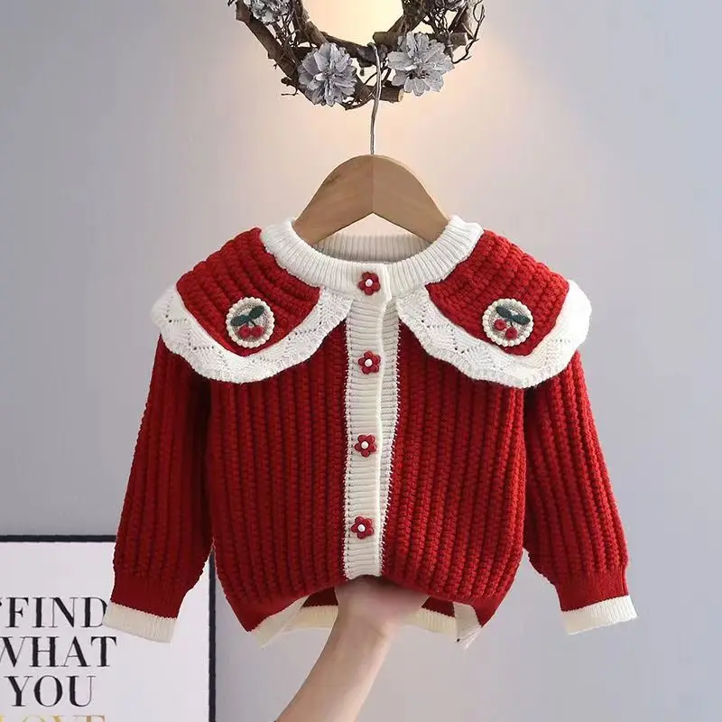 Girls Knitted Cardigan Sweater 2024 New Korean Version Outerwear Top Children\'s Baby Spring and Autumn Sweater Jacket