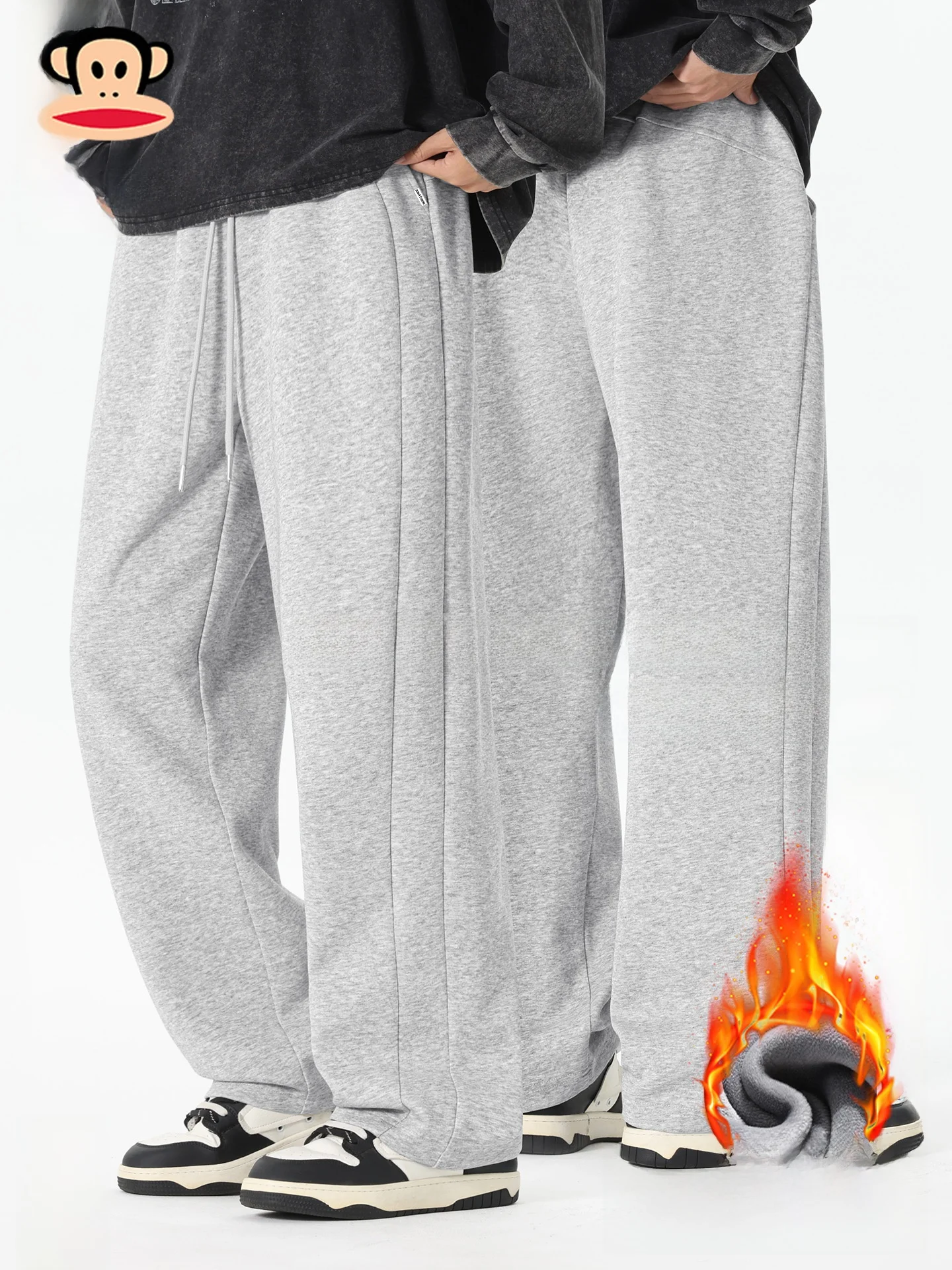 

Men's Fce Lined ey Casual Pants American Sle Warm Winter Heavy Du Straight Leg Elastic Waist Trousers