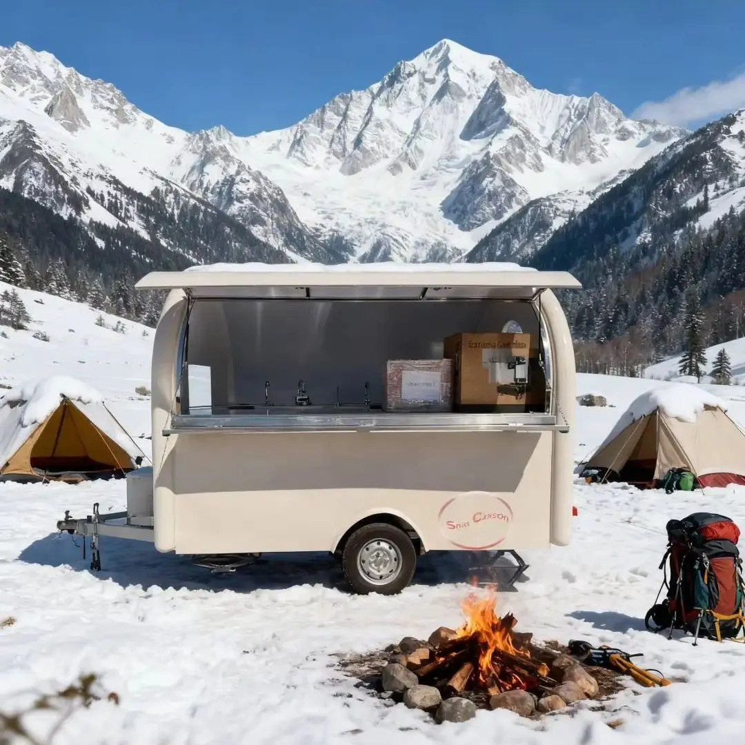 

Light Beige Outdoor Food Trailer with Simple Elegant Design for Street Food Catering Business Carriage Style