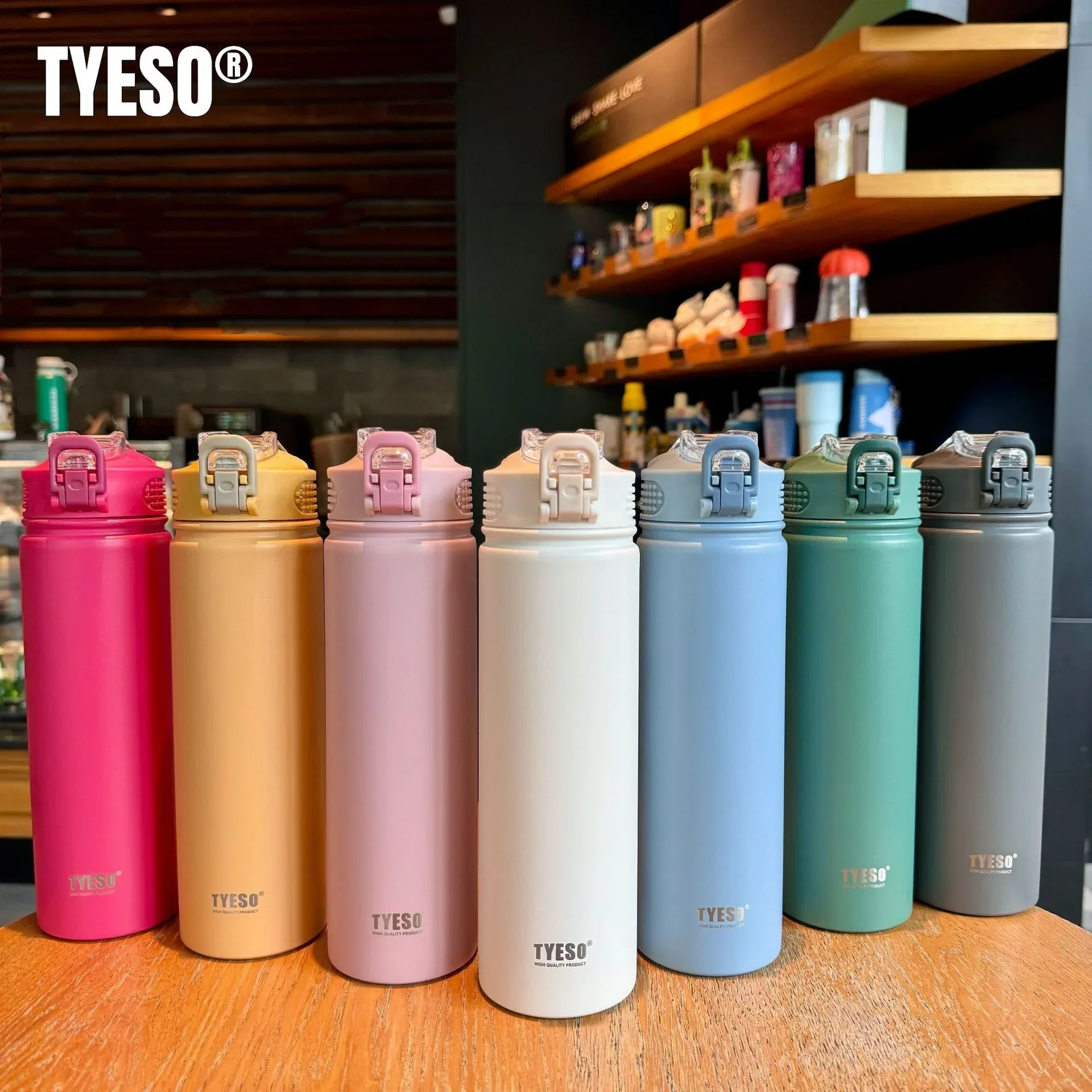 Tyeso 600/750ML Stainless Steel Thermos Bottle with Straw, Thermal Cup, Sports Water Bottle, Keeps Cold & Heat, Car Mug