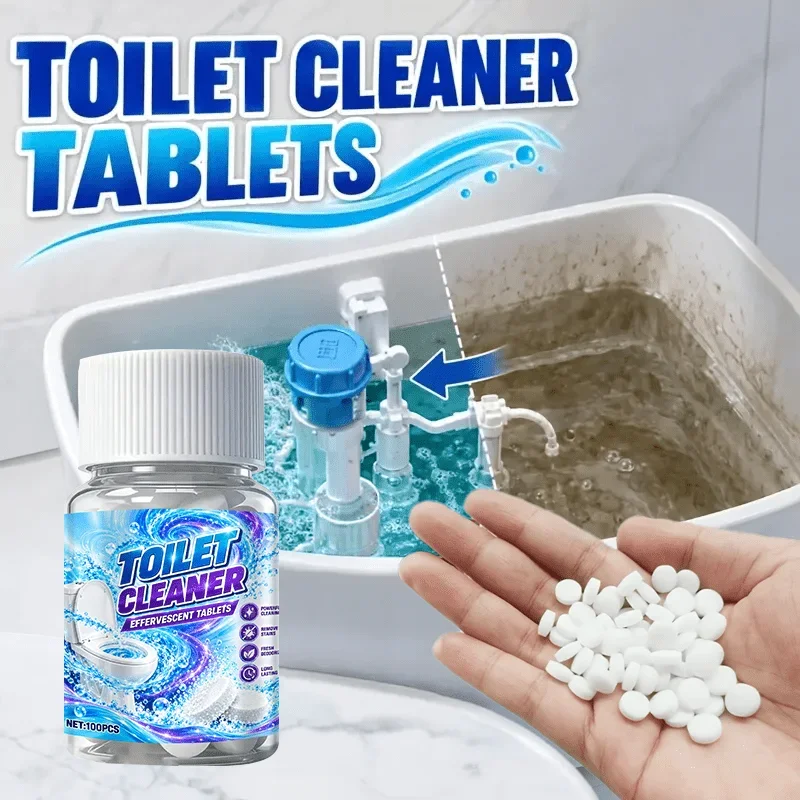 100Pcs Toilet Tank Cleaner Tablets, Instant Remove Water Stains, Restore Bright White, Eliminate Odor, for Bowl Seat Drain