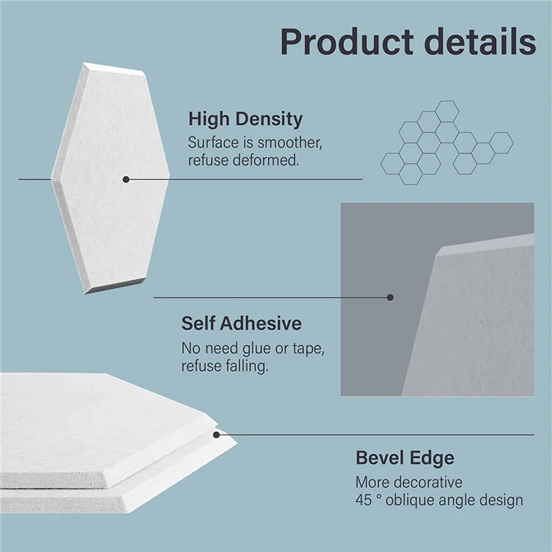 

Reliable-8 Pack Self-Adhesive Hexagonal Acoustic Panel,Sound Absorbing Panel for Studios/Recording Studios/Offices,White-ABIQ