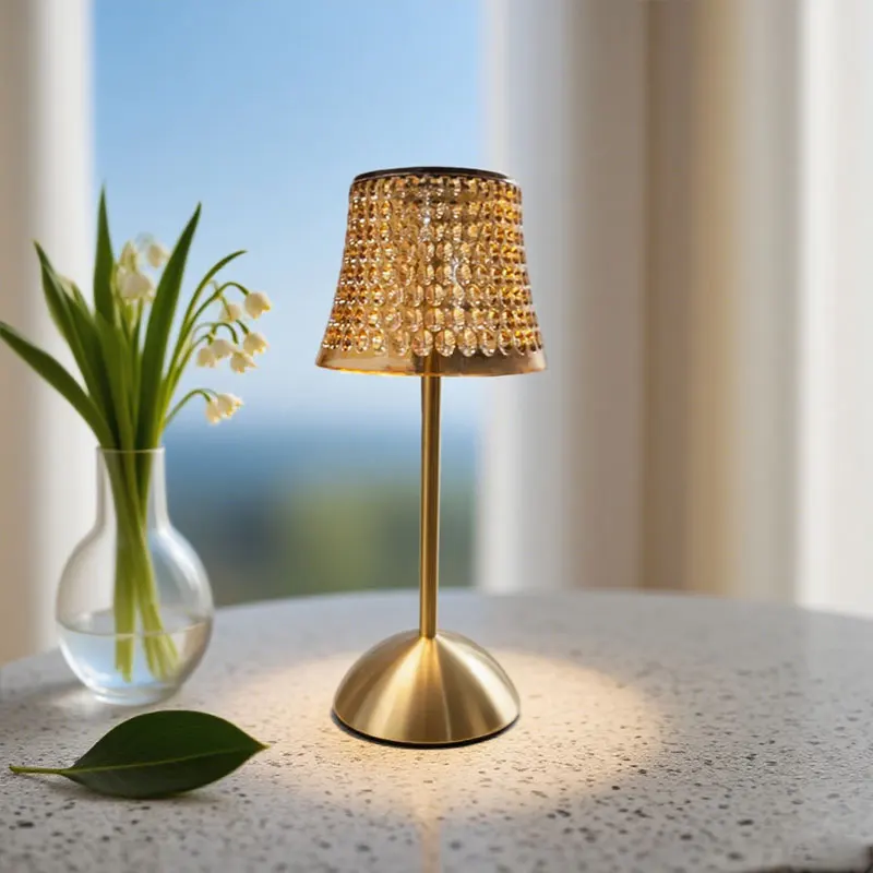 Creative Crystal Retro Table Lamp Bedroom Bedside Lamp Light Luxury Atmosphere Lamp Bedside Table Lamp Rechargeable Night Light