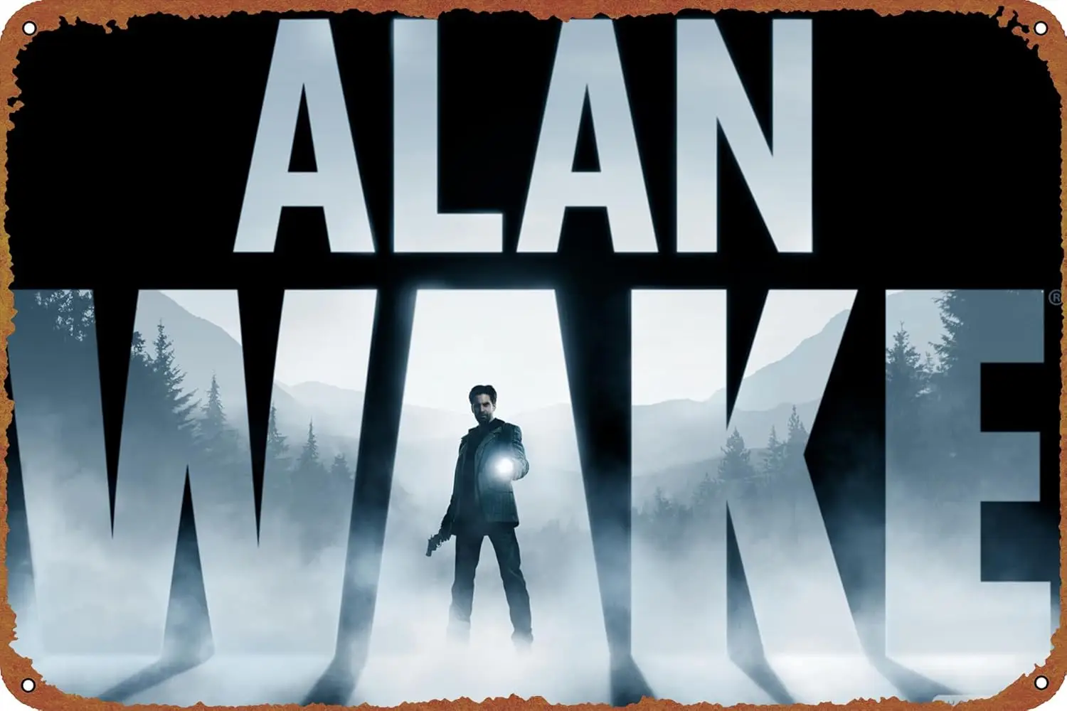 Alan Wake Game Cover Metal Tin Sign Garage Sign Wall Decoration Old Car Shop Game Poster Oil Station Sign 8 × 12 inches