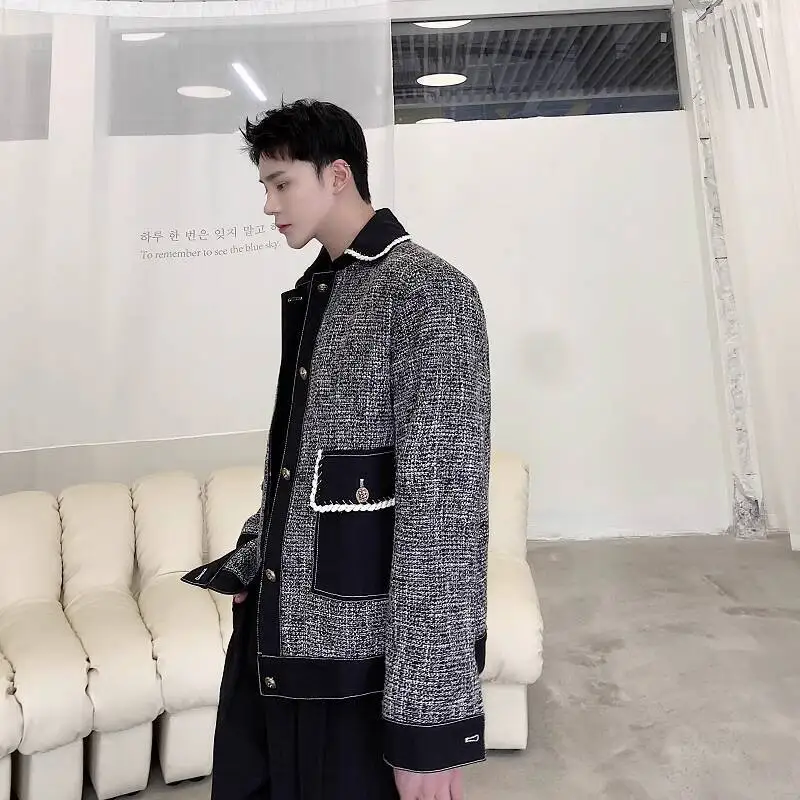 WTHT Fashion Men's Patchwork Contrast Color Casual Coats Trendy 2025 Autumn Single Breasted Lapel Loose Jackets Male 2A1959