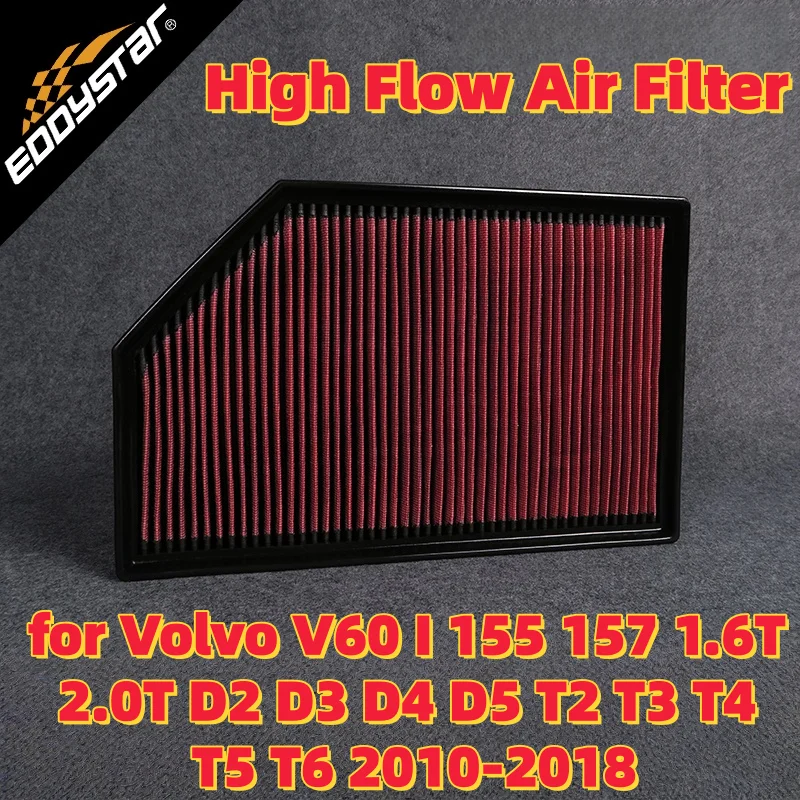 

High Flow Sport Air Filter for Volvo V60 I 155 157 1.6T 2.0T D2 D3 D4 D5 T2 T3 T4 T5 T6 2010-2018 Washable Racing Intake Filters