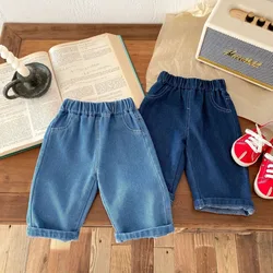 Pantalones de mezclilla sueltos suaves para niños, pantalones casuales que combinan con todo, Color sólido, Primavera
