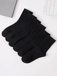 6 Pairs Middle Tube Socks For Men And Women Solid Colour In White and Black Fashion Sweat Absorption Breathable and Casual