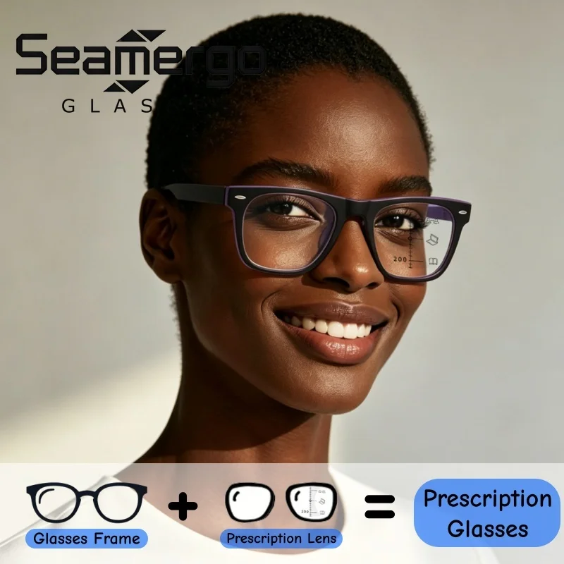 

SEAMERGO Classic Square Custom Progressive Multifocal Glasses Dual-purpose for Both Near and Far Distances Prescription Eyewear
