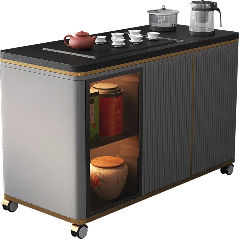 Light Luxury Stone Plate Tea Table Kettle Integrated Mobile Tea Cart Household with Wheels