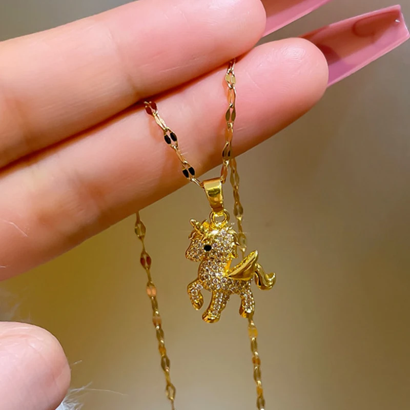 Trendy Cute Unicorn Pendant Necklaces for Women 2022 Titanium Stainless Steel 18k gold plated jewelry Neck Link Chain Gift