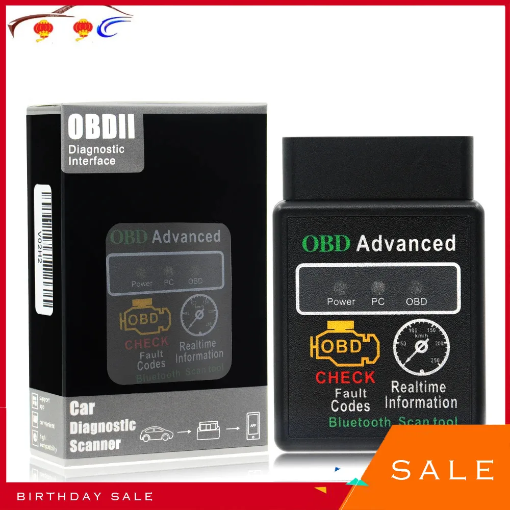 HHobd Chip 25k80 Version 1.5 ELM327 HH OBD Advanced OBDII OBD2 Bluetooth Mini ELM327 Wireless Converter Scanner