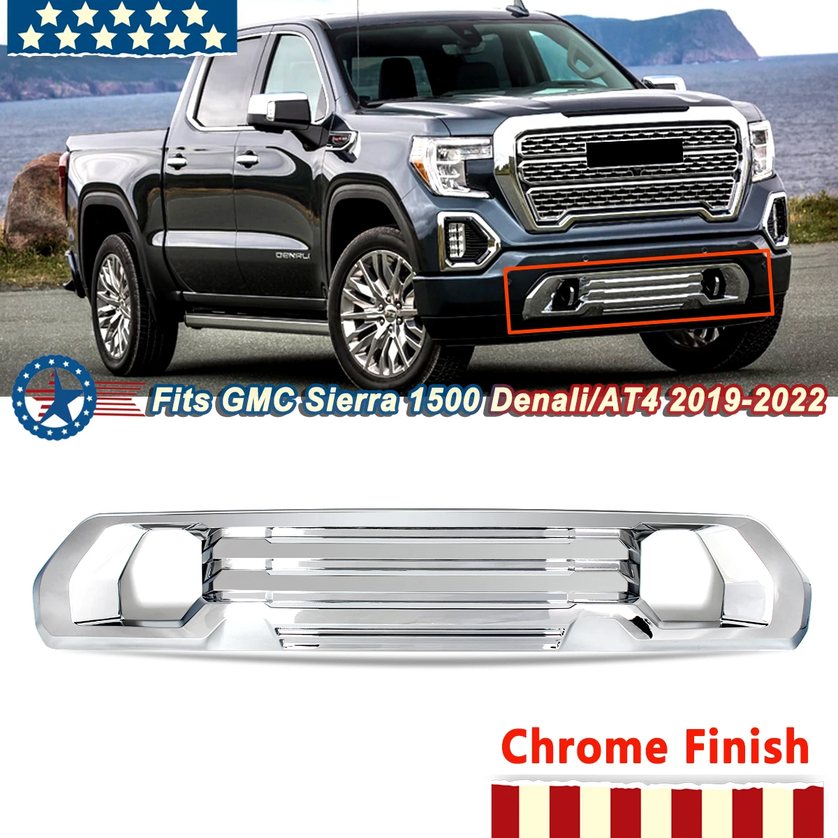 

For 2019 2020 2021 GMC Sierra 1500 Denali AT4 Front Lower Bumper Centre Grille Plate Chrome Grille Trim 84176747 84176749