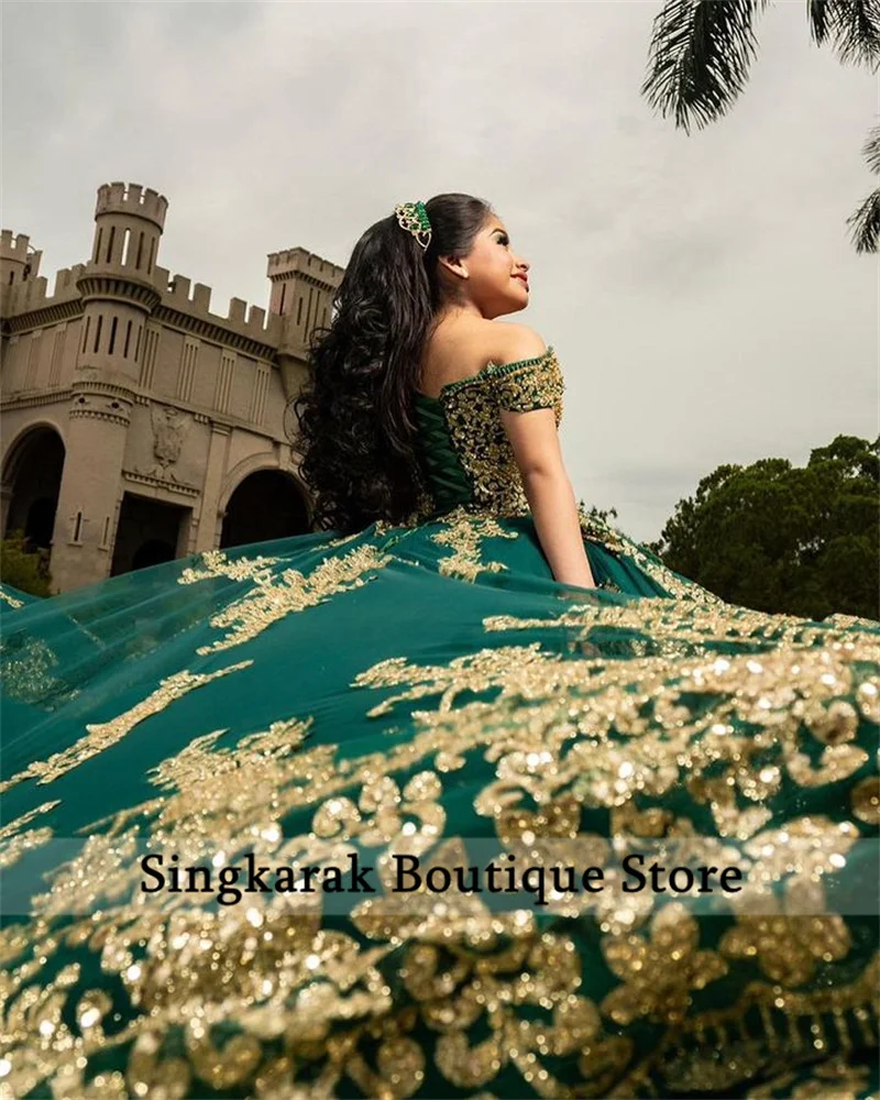 Vestido De baile verde cazador exquisito, quinceañera, perlas, lentejuelas, apliques, Vestidos De boda De lujo, 15 años, 2023