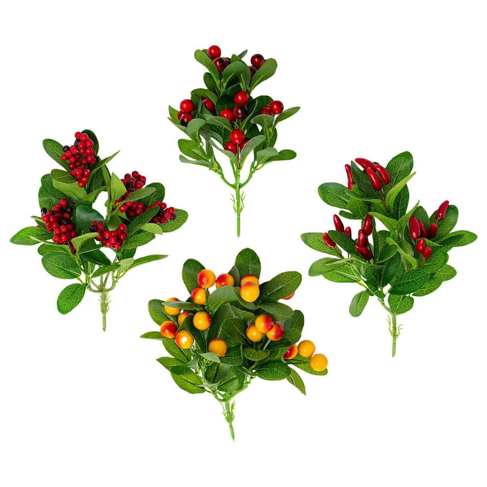 

4pcs Artificial Fruit Decoration Plastic Simulation Bouquets Home Fake Plant Decor Flower Arrangement Supplies Indoor Outdoor