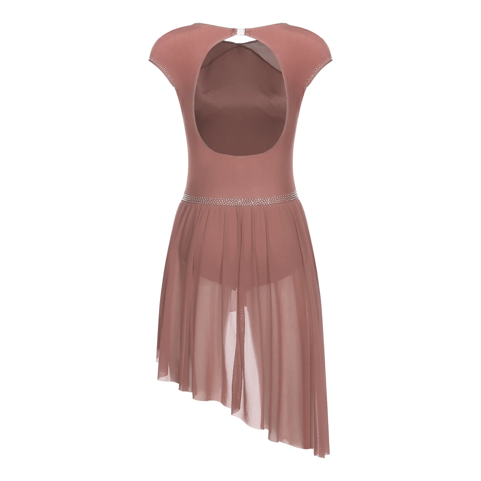 Women Shiny Rhinestone Sheer Mesh Figure Skating Leotard Dress Modern Lyrical Dance Gymnastics Acrobatics Ballet Dancewear