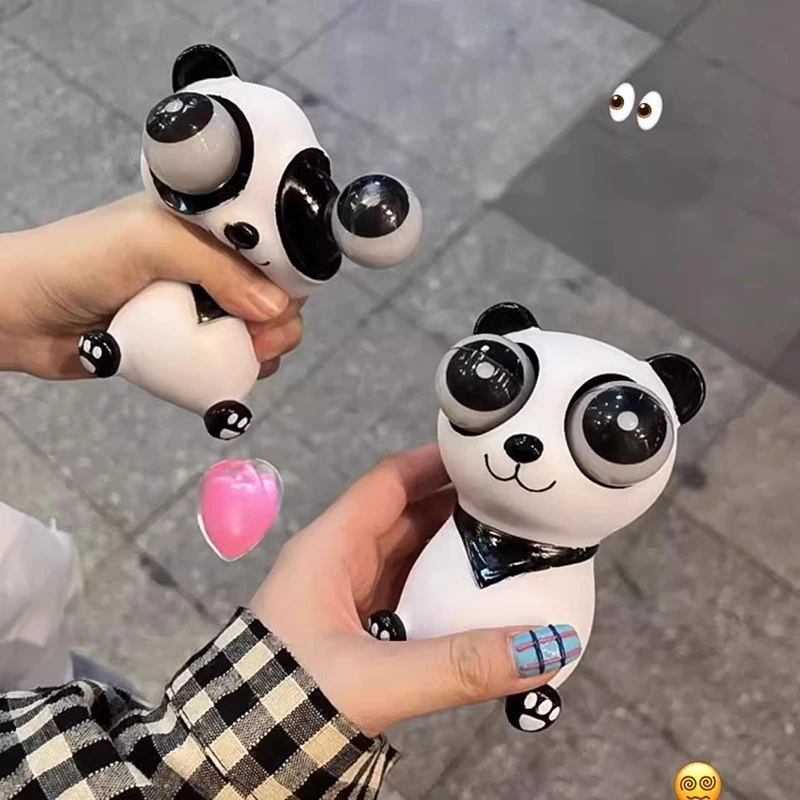 Cartoon Panda Pop Up Big Eyes Figurines Car Ornament Relieving Stress Squeezing Decompression Toys Children New Year Funny Gifts