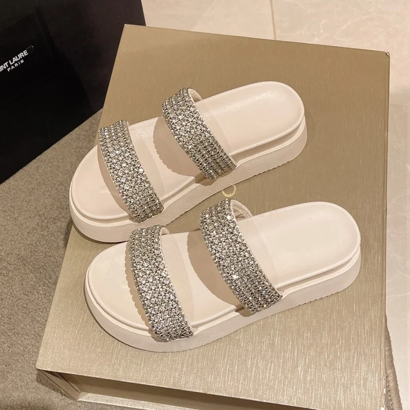 Rhinestone Slippers Women Summer Shoes 2022 Ladies Fashion Beach Shoes Designer Slides Woman Casual Comfortable Flip Flops Flats