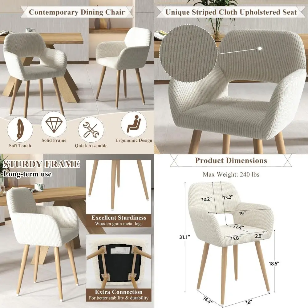 

Beige Corduroy Makeup Vanity Chair with Hollow Back and Metal Legs