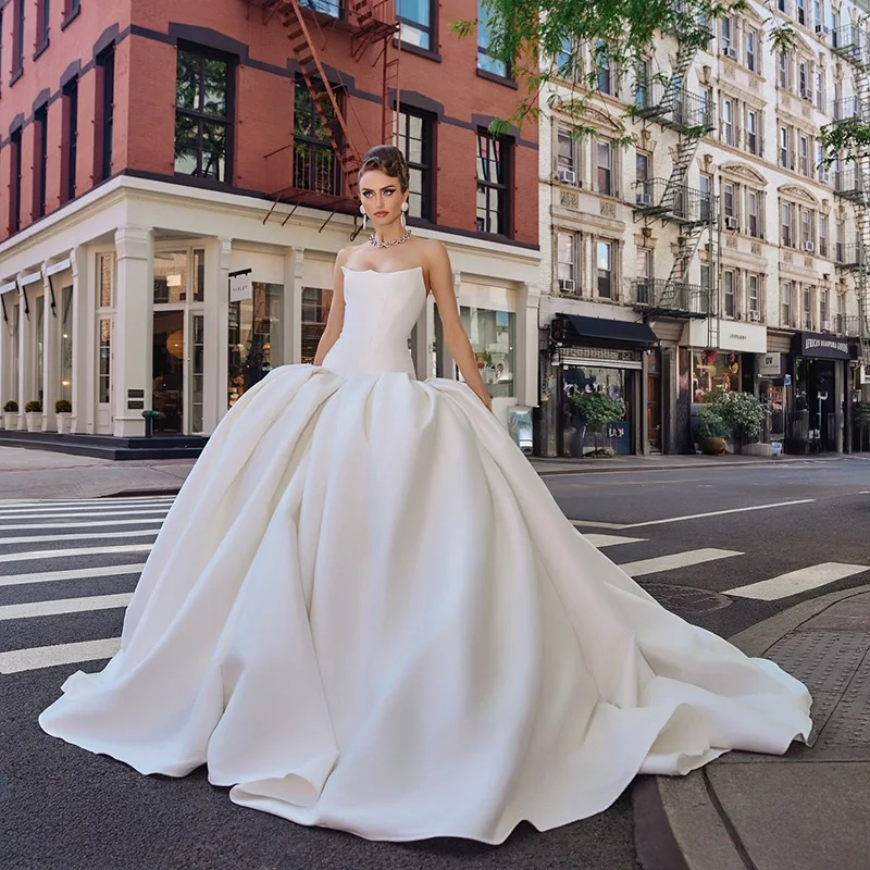 

Eightree Elegant Mermaid Wedding Dresses Strapless Princess Satin Evening Bridal Dress Formal Wedding Ball Prom Gowns Customized
