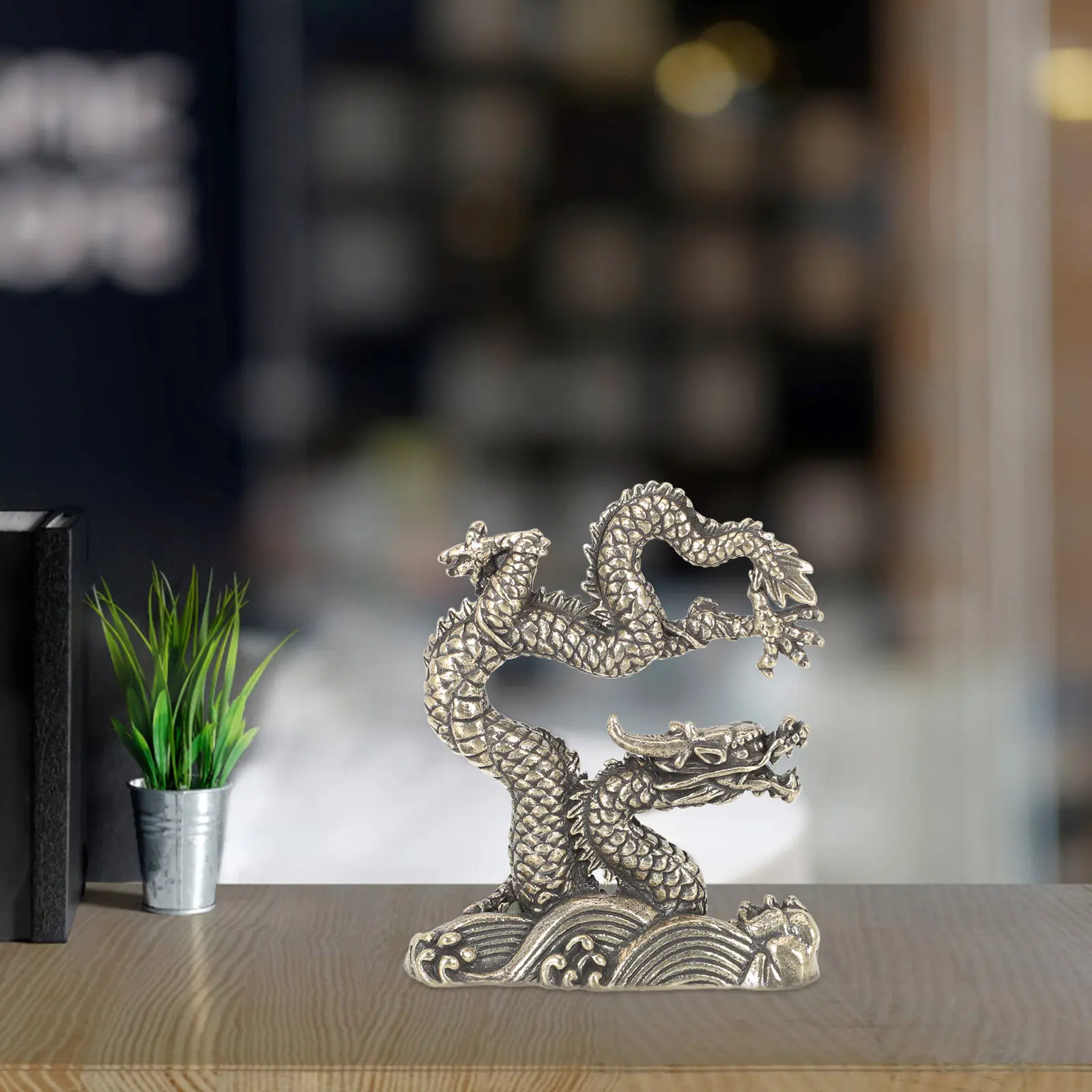 Copper Dragon Statue Luxury Desk Ornament Vintage Style Dragon Sculpture for Office Home Bookshelf Showcase Car Decor Luck