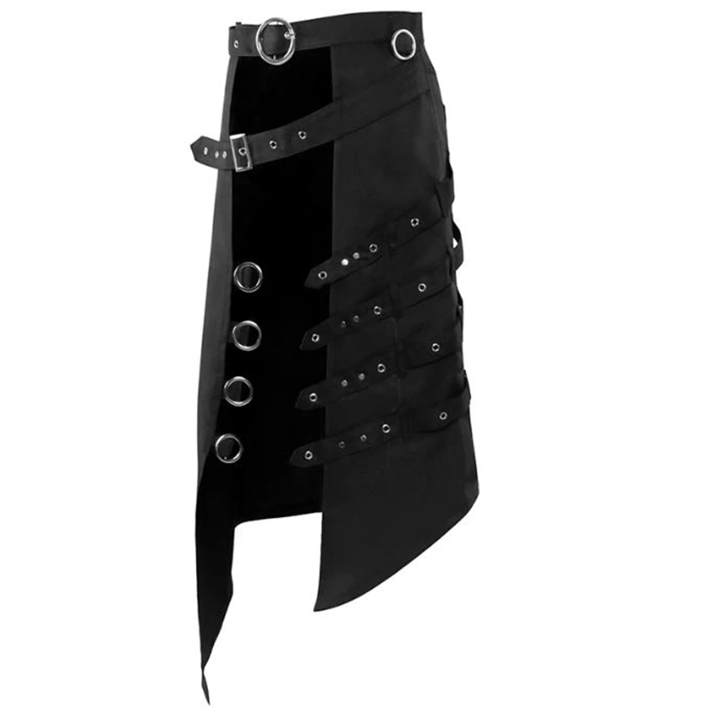 Men's Gothic Leather Belt Medieval Roman Warrior Kilt Metal Chian Harujuku Stylish Clothing Punk Pleated Skirt Open Front