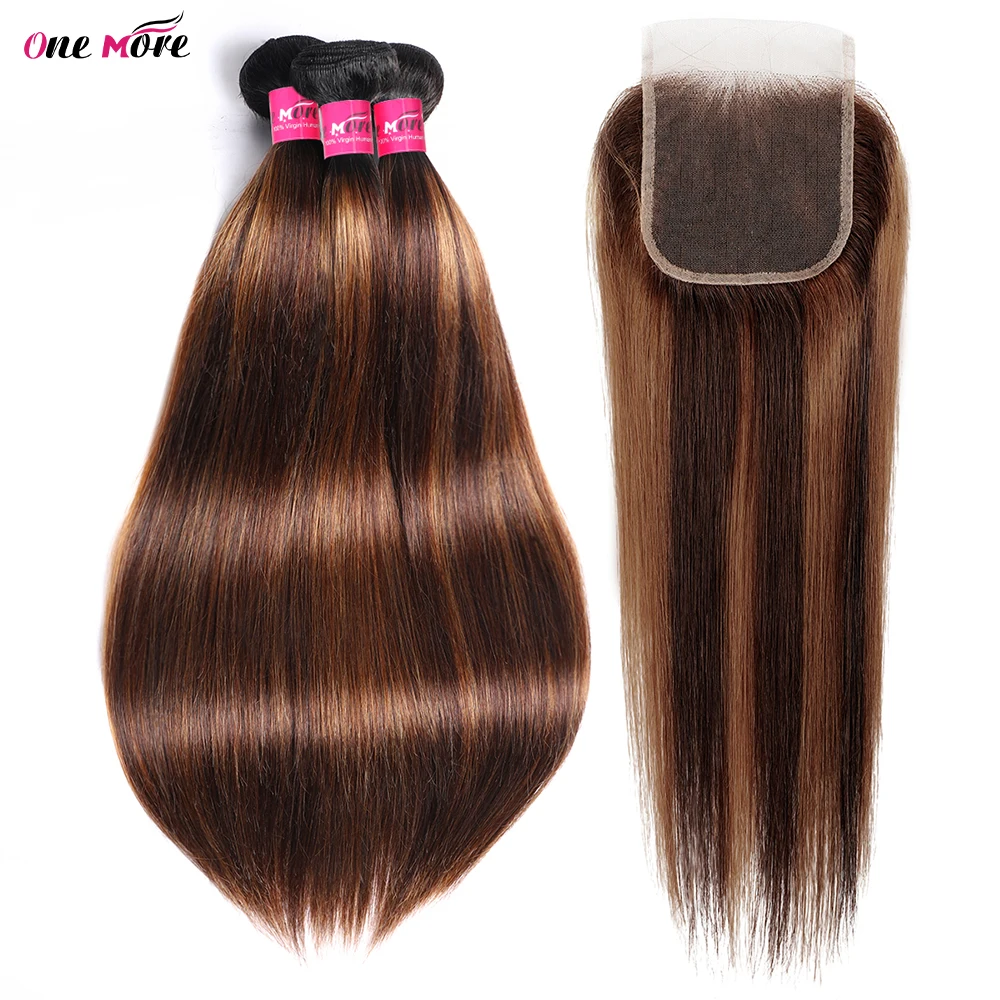 FB 30 Brown Highlight Bundles With Closure Ombred Straight Bundles With Closure 1b 4/30 Colored Human Hair Bundles With Closure