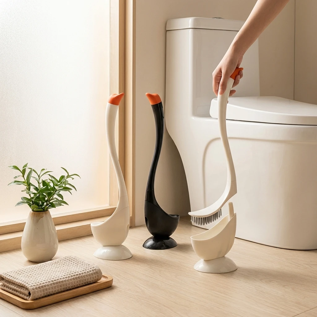 Swan Shape Silicone Toilet Brush Long Handle Bathroom Dead Angle Free Cleaning Tool Set