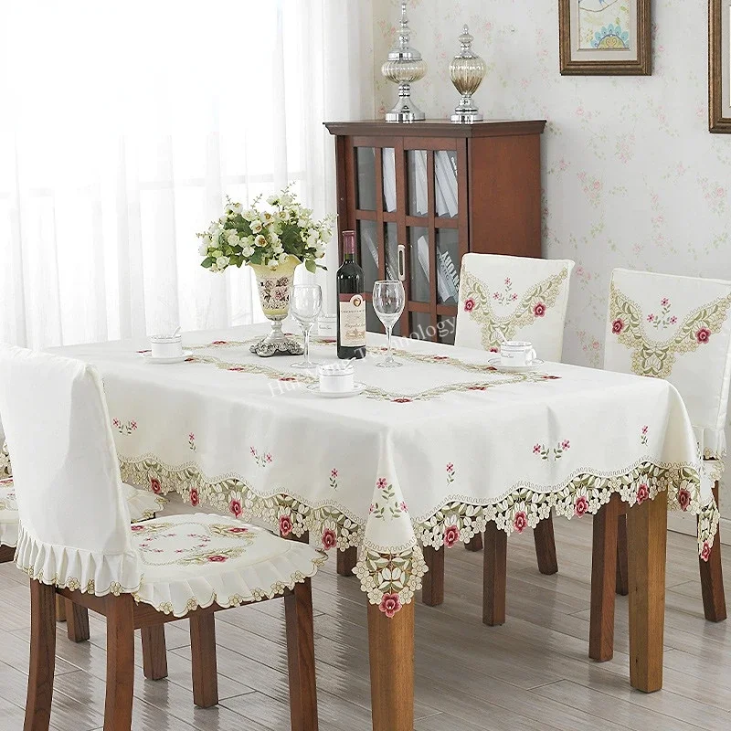 Table Cloth Luxury Embroidered Round Tablecloth For Table Juppe Dining Table Cover Fresh Flower Rose Chair Cover Home Decoration