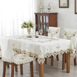 Table Cloth Luxury Embroidered Round Tablecloth For Table Juppe Dining Table Cover Fresh Flower Rose Chair Cover Home Decoration