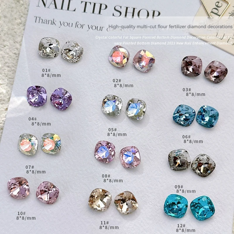 10pcs Multi Faceted High-Quality Fat Square Pointed Bottom Crystal Glitter  Stone And Crystals Nail Art Rhinestone Jewelry 8MM